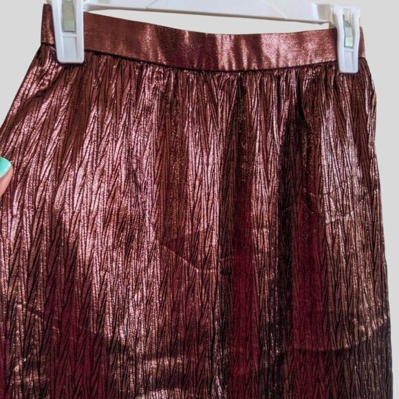 Evan Picone Metallic Brown Pleated Midi Skirt Women's Size 4 A-Line Vintage USA - Picture 11 of 12